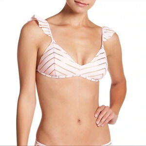 Betsey Johnson ruffle stripe rose gold bikini top